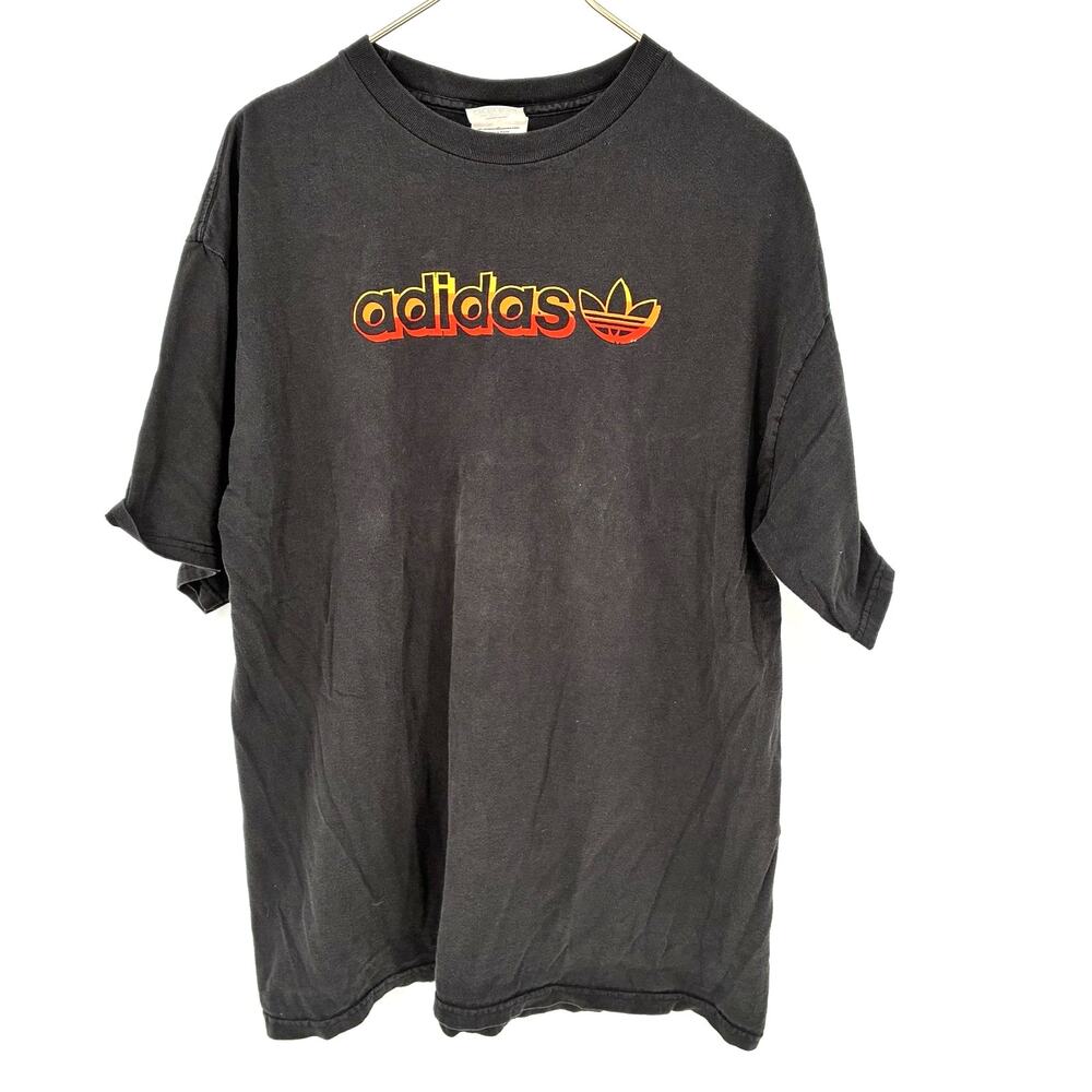 Vintage Adidas Trefoil Logo T Shirt Men's L Faded Black Orange Graphic Tee